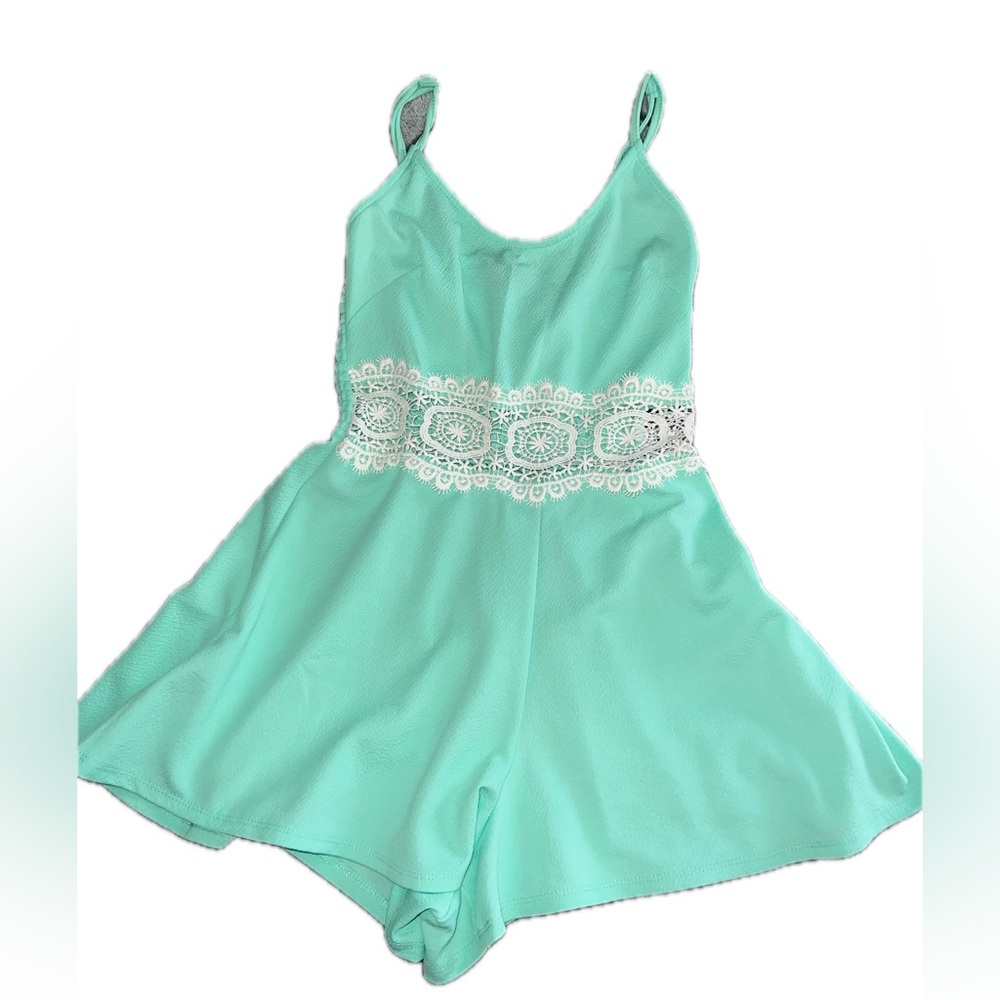 Teal Romper / Straps / Lace